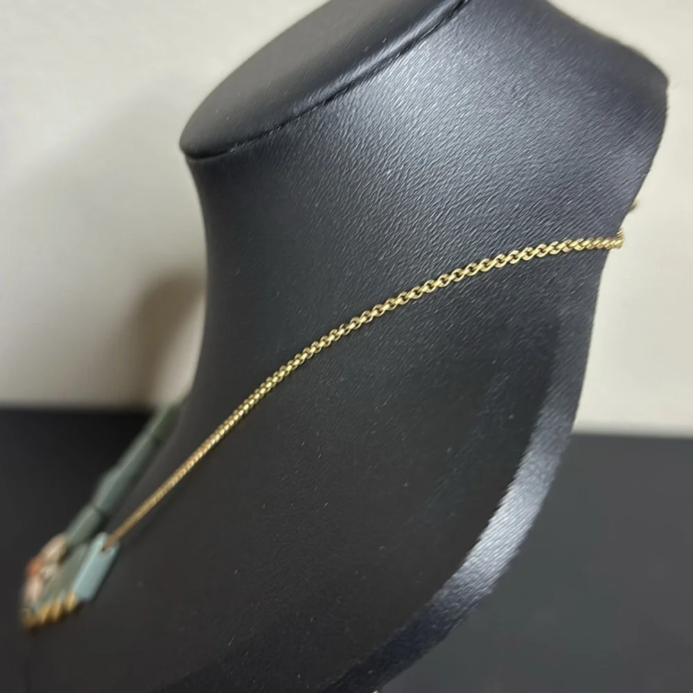 ELEGANT J.CREW GREEN ACRYLIC MULTICOLOR METAL ART DECO STYLE BIB NECKLACE
